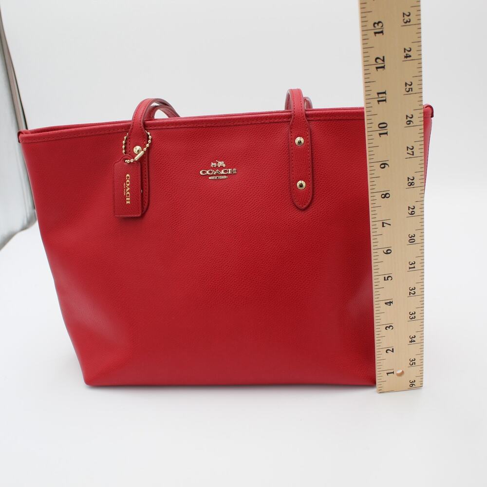 Coach City Tote Red Crossgrain Leather Shoulder Bag Zip Minimalist Preppy - Picture 6 of 14